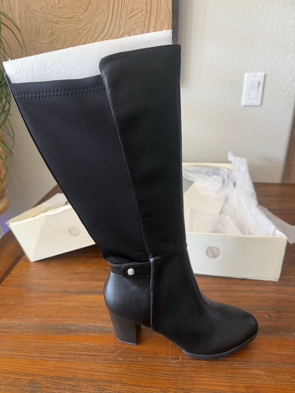 Anne Klein Rachel Black Tall Knee High Boots iFlex Comfort Stretch Back 8M NIB